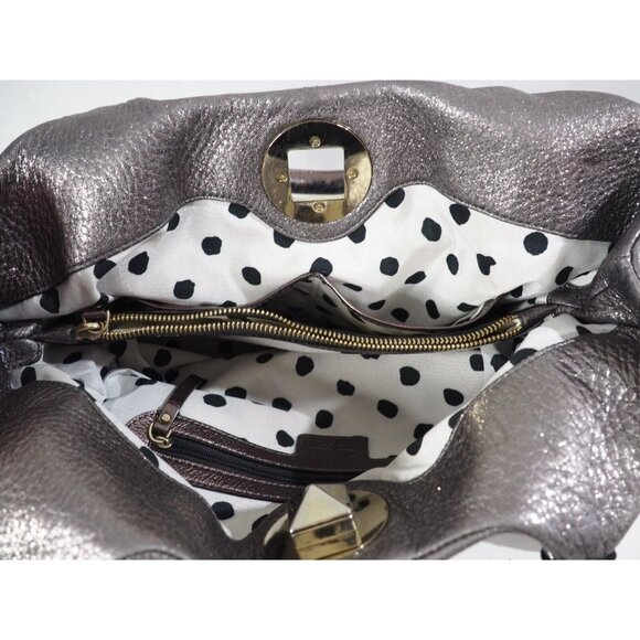 Kate Spade New York Pebbled Shimmering Silver Leather Buckle Closure Hobo Bag - Picture 8 of 9